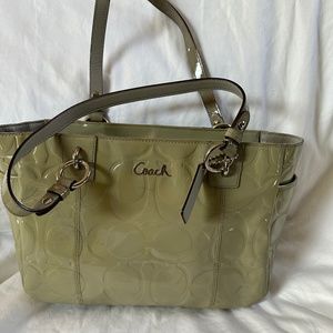 Coach Gray Patent Leather Embossed Handbag